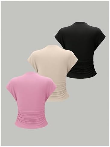 OYOANGLE Women's 3 Pack Business Casual Outfits Mock Neck Ribbed Tank Tops