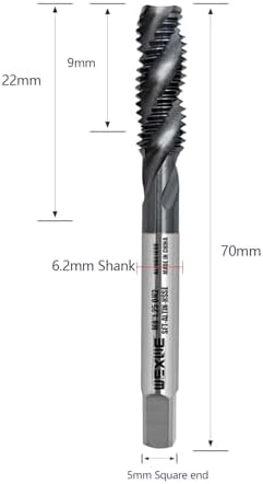 Tools M8 x 1.25 AlTiN Coating Spiral Flute Thread Tap, Metric Machine Threading Tap High Speed Steel Cobalt(HSSCo), Round Shank with Square End, H2 Tolerance, 2pcs