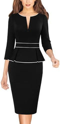 VFSHOW Womens Work Business Office Front Zipper Peplum Church Sheath Dress