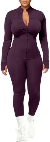 UOUA Womens Workout Set 2 Piece Outfit Bodycon Gym Tracksuit