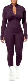UOUA Womens Workout Set 2 Piece Outfit Bodycon Gym Tracksuit