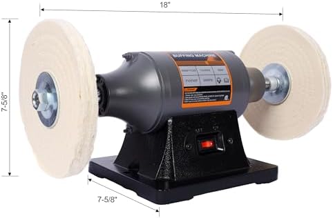 8" Electric Polisher Benchtop Buffer Grinder,Polishing Machine Includes 4PCS 80Ply Thic Buffing Wheels,Ideal Bench Grinder Buffer Polisher for Polishing Metal,Jewelry,Knives,Wood,Jade (Gray, 8")