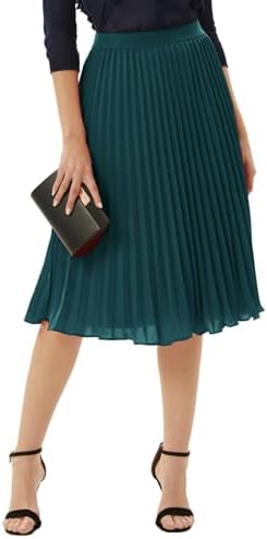 GRACE KARIN Pleated Midi Skirt for Women Chiffon A-Line Outfits