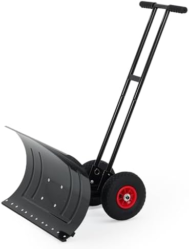 MAXSA 29"W Adjustable Snow Shovel with Wheels for Driveway, 20"Hight, Black