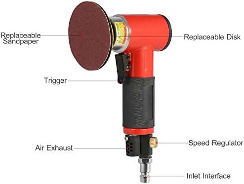 Mini Air Sander Pneumatic Orbital Polisher, High Speed 15000 RPM Compact Metal Sander for Woodworking Car Body Detailing