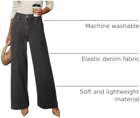 Dokotoo Women's Casual High Waisted Jeans Stretch Wide Leg Loose Denim Pant