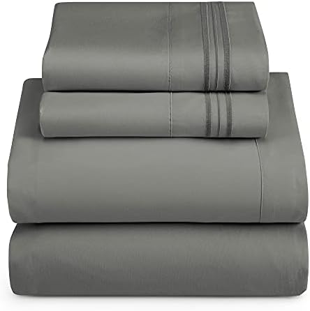 Hearth & Harbor Cal King Size Sheets - 4 Piece Bed Sheet Set, Hotel Luxury Double Brushed Bed Sheets - Extra Soft Bedding Sheets & Pillowcases, California King, Charcoal Gray