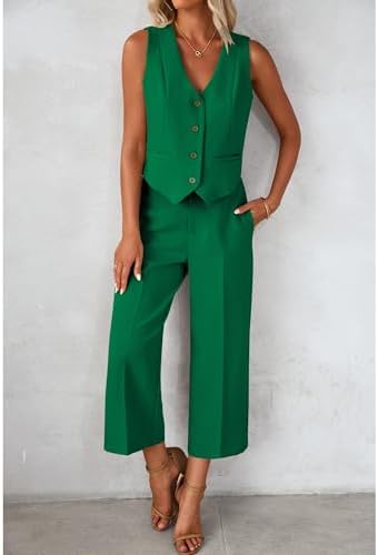 luvamia Vest Pant Suits for Women Dressy Wide Leg 2 Piece Sets Work Outfits