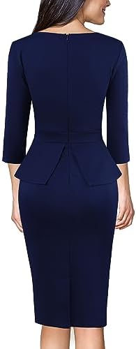 VFSHOW Womens Work Business Office Front Zipper Peplum Church Sheath Dress