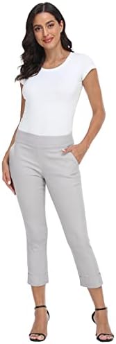 HDE Pull On Capri Pant for Women w/Pockets Elastic Waist Cropped Work Pant
