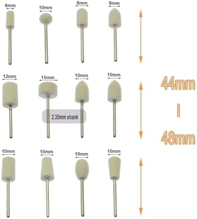 2.35mm Shank Mounted Points Ceramic Grinding Heads Wool Felt Polishing Wheel for Mould Nail Finish(Wool Felt)