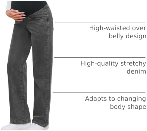 fitglam Women's Maternity Jeans Straight Leg Relaxed Fit Over Belly Pregnancy Denim Work Pants Maternity Clothes with Pockets