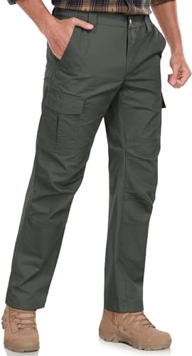 Mens Cargo Work Pants Durable Ripstop Tactical Pants with 7 Pockets Outdoor Water Resistant Hiking Woking Construction Pants