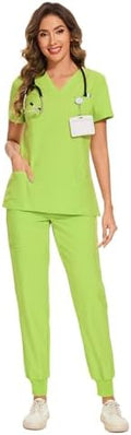 COZYFIT Scrubs for Women Set - Stretch V-Neck & Jogger Pant with 9 Pockets
