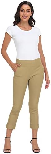 HDE Pull On Capri Pant for Women w/Pockets Elastic Waist Cropped Work Pant