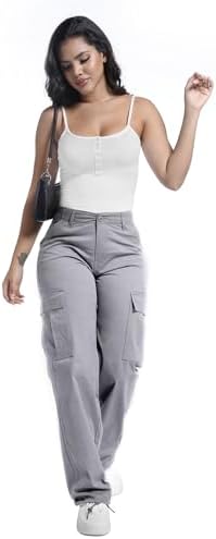 Soulsfeng Women's Baggy Cargo Pants Relaxed Fit Casual Cotton Hiking Pants with 6 Pockets