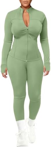 UOUA Womens Workout Set 2 Piece Outfit Bodycon Gym Tracksuit