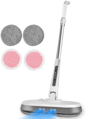 Cordless Electric Mop, Electric Spin Mop with LED Headlight and Water Spray,60 Mins Spin Power Scrubber Mops for Floor Cleaning,2000mAh Battery,350ml Water Tank,Standing Storage,Light Weight
