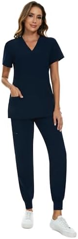 COZYFIT Scrubs for Women Set - Stretch V-Neck & Jogger Pant with 9 Pockets
