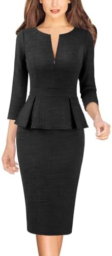VFSHOW Womens Work Business Office Front Zipper Peplum Church Sheath Dress