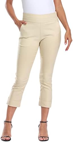 HDE Pull On Capri Pant for Women w/Pockets Elastic Waist Cropped Work Pant