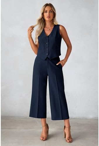luvamia Vest Pant Suits for Women Dressy Wide Leg 2 Piece Sets Work Outfits
