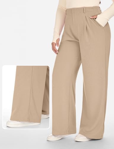 1X-5X Plus Size Wide Leg Dress Pants Women Pull On Stretchy Work Pants