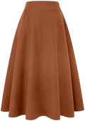 IDEALSANXUN Womens Plaid Wool Skirts Elastic Waist A-Line Pleated Tartan Long Skirts