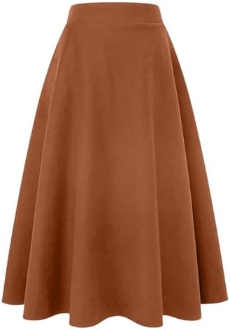 IDEALSANXUN Womens Plaid Wool Skirts Elastic Waist A-Line Pleated Tartan Long Skirts