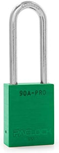 PACLOCK's 90A-PRO Padlock, 1/4" Diameter Hard. Steel Shackle, 2-1/2" Tall, High Performance 7-Pin Cylinder w/ 1 Key, Keyed Differently, Green