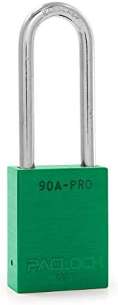 PACLOCK's 90A-PRO Padlock, 1/4" Diameter Hard. Steel Shackle, 2-1/2" Tall, High Performance 7-Pin Cylinder w/ 1 Key, Keyed Differently, Green