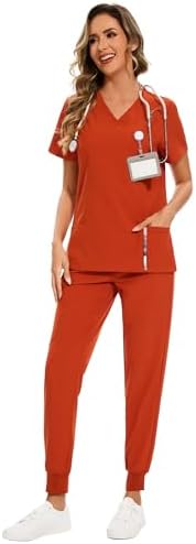 COZYFIT Scrubs for Women Set - Stretch V-Neck & Jogger Pant with 9 Pockets