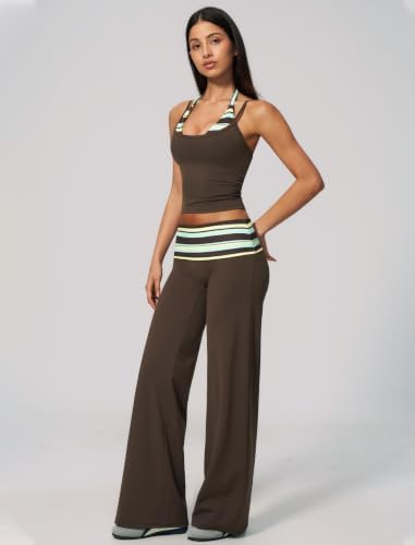 QBGJTD Womens Workout Sets Two Piece Striped Tank Top Wide Leg Yoga Pants Yoga Pilates Outfits