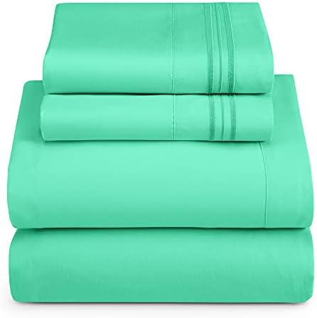 Hearth & Harbor Twin Size Sheets - 3 Piece Bed Sheet Set, Hotel Luxury Double Brushed Bed Sheets - Extra Soft Bedding Sheets & Pillowcases, Twin, Mint Green