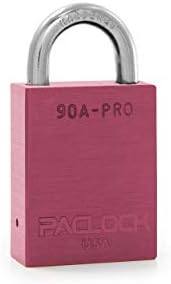 PACLOCK's 90A-PRO Padlock, 1/4" Diameter Hard. Steel Shackle, 3/4" Tall, High Performance 7-Pin Cylinder w/ 1 Key, Keyed Differently, Pink