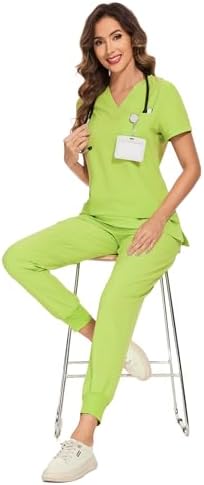 COZYFIT Scrubs for Women Set - Stretch V-Neck & Jogger Pant with 9 Pockets