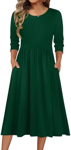 Zeagoo 3/4 Sleeve Women's Dress Casual Aline Summer Fall Midi Long Dresses