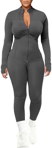 UOUA Womens Workout Set 2 Piece Outfit Bodycon Gym Tracksuit