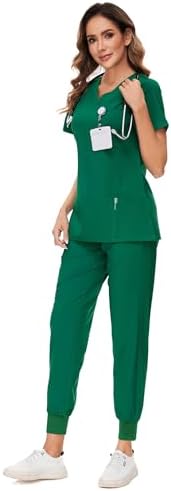 COZYFIT Scrubs for Women Set - Stretch V-Neck & Jogger Pant with 9 Pockets