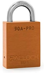 PACLOCK's 90A-PRO Padlock, 1/4" Diameter Hard. Steel Shackle, 3/4" Tall, High Performance 7-Pin Cylinder w/ 1 Key, Keyed Alike, Orange