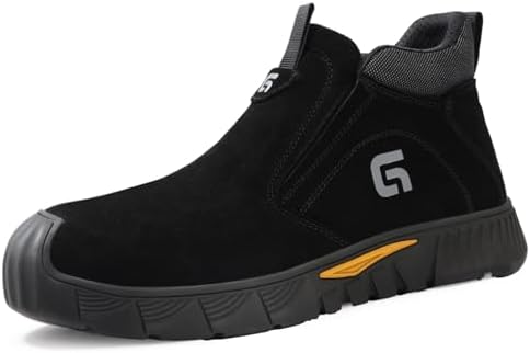 GLANOUDUN Steel Toe Shoes for Men Welding Work - Slip-On, Mid-Top Coverage