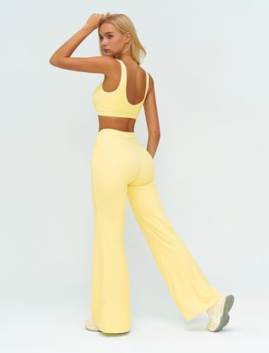 ABOCIW Two Piece Workout Sets for Women Racerback Tank Top Matching High Waist Wide Leg Yoga Pants Pilates Outfits
