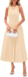 PRETTYGARDEN Women's Summer Pleated Midi Work Dress