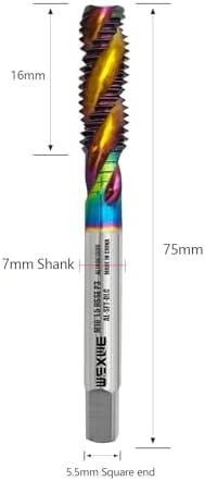 Tools M10 x 1.5 DLC Coating Spiral Flute Thread Tap, Metric Machine Threading Tap High Speed Steel Cobalt(HSSCo), Round Shank with Square End, H2 Tolerance, 2pcs