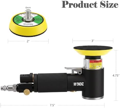 2 & 3 Inch Random Orbital Air Sander, 13,000 RPM Pneumatic DA Mini Sander with Polishing Buffing Pads and Sanding Discs, Air Polisher Tool for Auto Detailing, Narrow and Small Area Polishing, Black