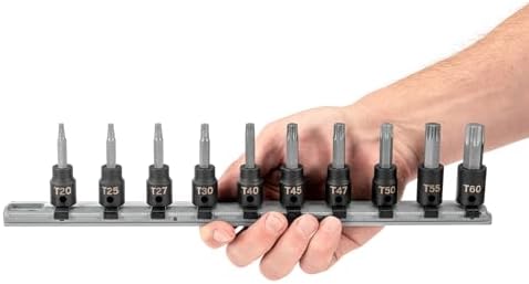 TEKTON 3/8 Inch Drive Torx Impact Bit Socket Set, 10-Piece | SIB91103 | (T20 - T60), Socket Rail
