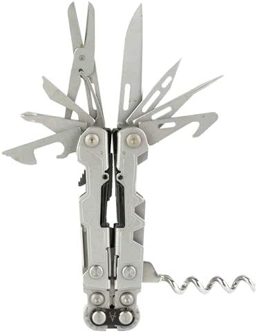 SOG PowerLitre Mini Utility Multi-Tool w/ 19 Lightweight Tools, Compact 5 Inch Long Utility Tool with Knife, Screwdriver, Hex Bit Holder, Stone Wash