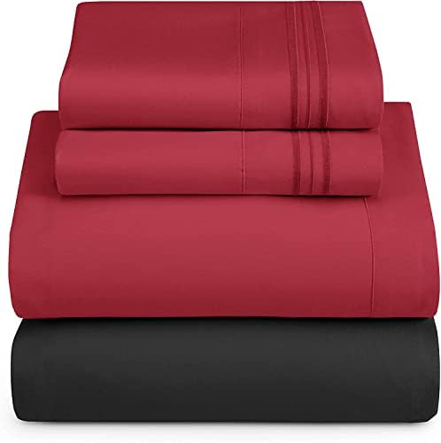 Nestl King Sheets Set - 4 Piece King Size Bed Sheets, Extra Soft, Double Brushed Bedding for King Size, 2 Tone Black/Burgundy Set, Black Fitted Sheet, Burgundy Flat Sheet, Burgundy Pillow Case
