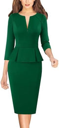 VFSHOW Womens Work Business Office Front Zipper Peplum Church Sheath Dress