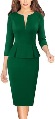 VFSHOW Womens Work Business Office Front Zipper Peplum Church Sheath Dress